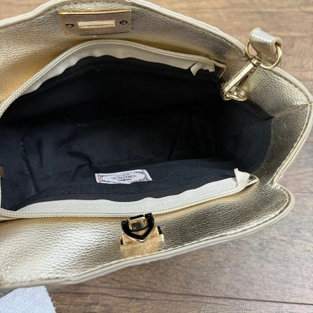Chloe K New York Gold Glitter‎ Studded Mini Satchel Bag